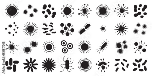 Collection of Bacteria and Virus Vector Silhouettes - Microscopic Life Forms Icons for Biological Studies