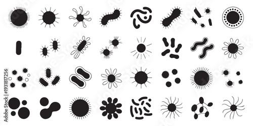 Assortment of Microbe and Virus Silhouettes - Scientific and Medical Icons Pack for Health and Research