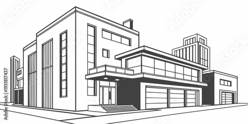 Modern architectural design with large windows and a prominent entrance