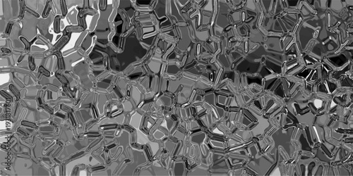 Abstract grayscale geometric mosaic pattern with a metallic chrome texture and a fractured crystalline appearance