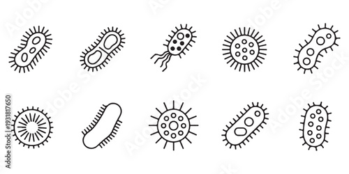 Bacteria and Microbe Icon Set Line Art