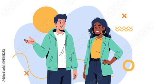 Diverse Young People Talking, Explaining and Interacting. Modern Flat Design Illustration.