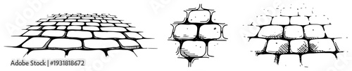 Collection of hand drawn cobblestone textures and stone wall patterns in sketch style