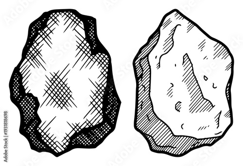 Set of two vintage hand drawn sketch illustrations of rocks and stones