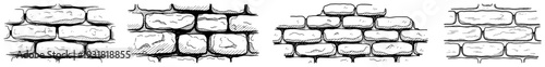 Collection of hand drawn stone brick wall textures in vintage sketch style