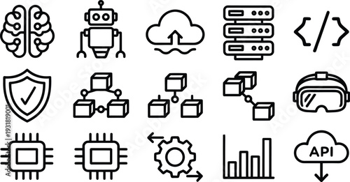 Set of 14 technology icons vector