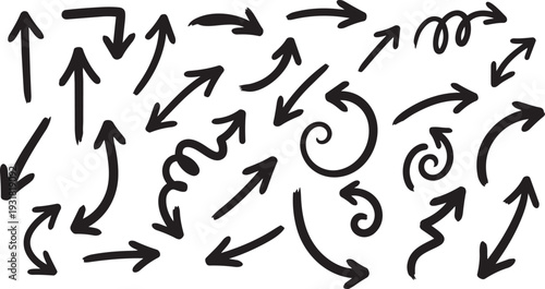 Hand drawn arrows in different directions on white background