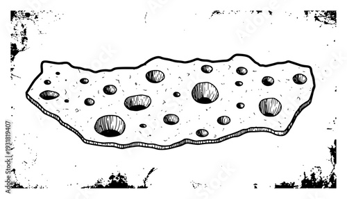 Hand drawn lunar surface with craters and grimy texture in vintage engraving style