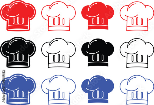 Chef hat icons set for cooking culinary restaurant food service professional chef cap symbol