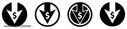 cost reduction dollar down price icon set