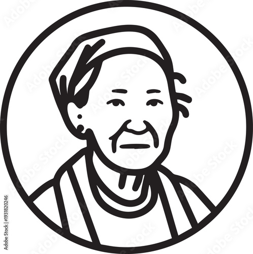 Old Woman Black and White Avatar Illustration in Minimal Line Art Style Design
