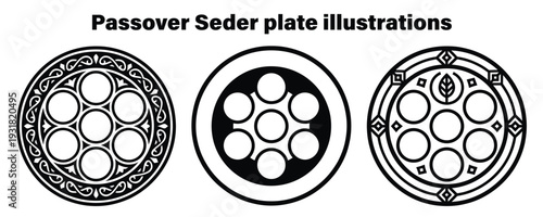 Traditional Passover Seder plate illustrations for Jewish holiday