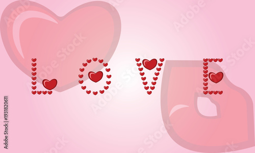 Love, red lips and heart on a light red background