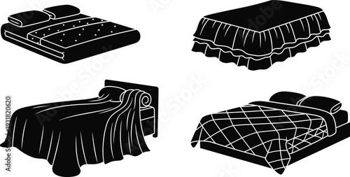 Four different views of bedding arrangements