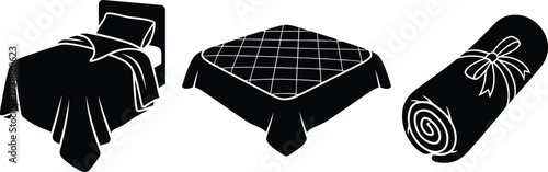 Three black and white illustrations of wrapped objects