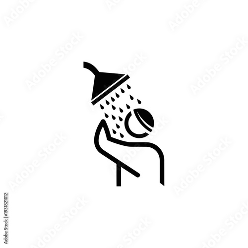 Simple black line art logo depicting a person taking a refreshing shower under falling water, symbolizing cleanliness and personal hygiene