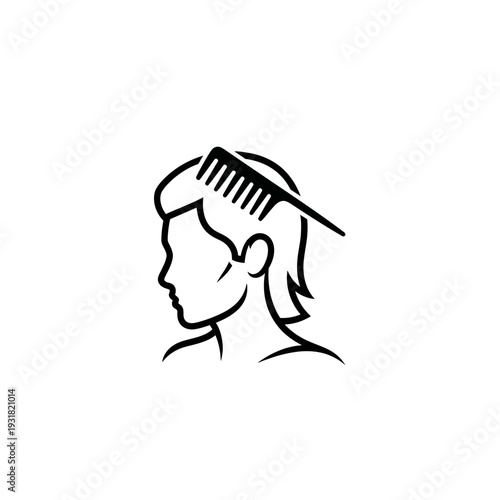 Styling hair with a comb, graphic illustration of a person grooming their hair, a clean and modern design