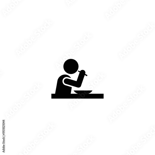 Minimalist Black Flat Vector Icon of a Person Eating with Chopsticks, Symbolizing Dining Etiquette and Restaurant Culture for Digital Interfaces