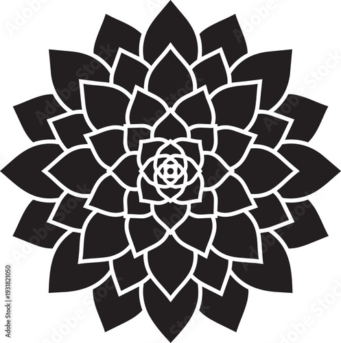 Succulent Echeveria Silhouette Minimalist Rosette-Style Plant Top-Down Flat Vector Icon