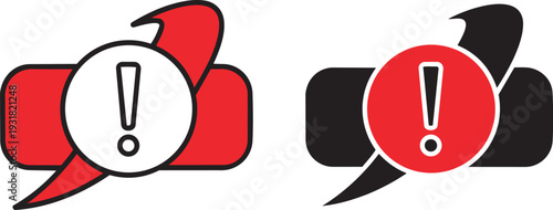 Warning signs with exclamation marks in speech bubbles alert symbols