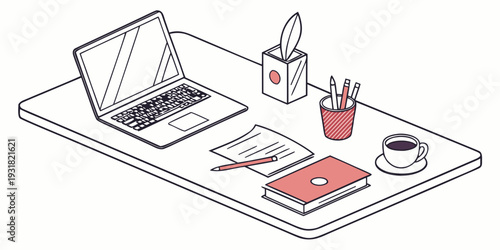 A person is working at a desk with a laptop, notebook, and coffee.