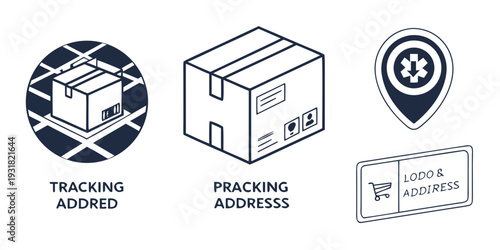 Illustrations of shipping tracking and address management concepts