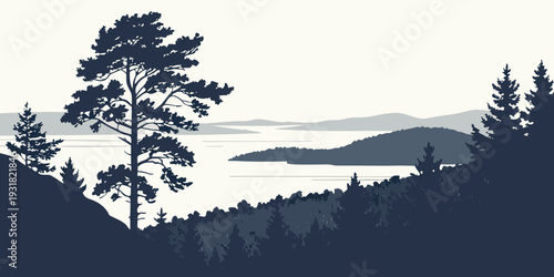 Majestic tree standing tall over a serene mountain lake at sunset