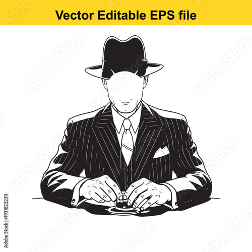 Magician Man Illustration with Hat and Ashtray - Vector