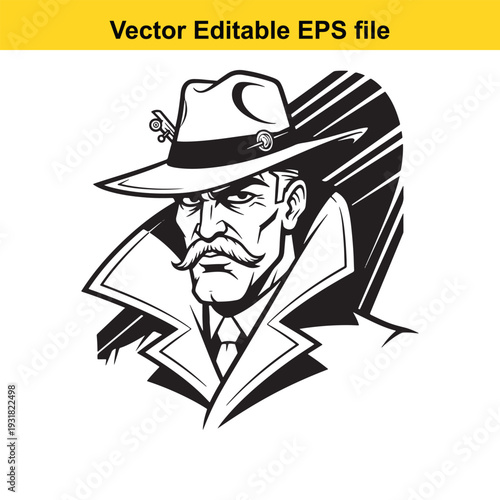 Spy Man Illustration Vector Graphic Design on White