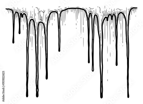 Minimalist black liquid paint drip border design in hand drawn ink style