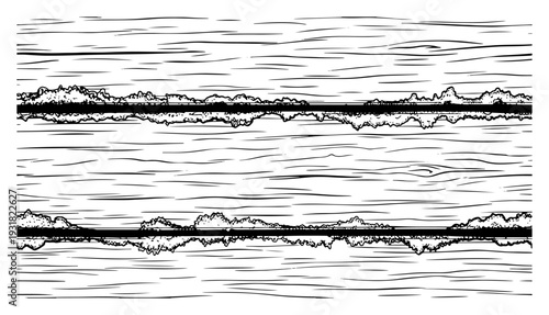 Abstract wood grain texture with rough ridges in vintage hand drawn engraving style