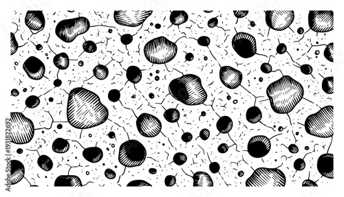 Abstract organic pattern of connected cells or pebble stones in a hand drawn hatching style