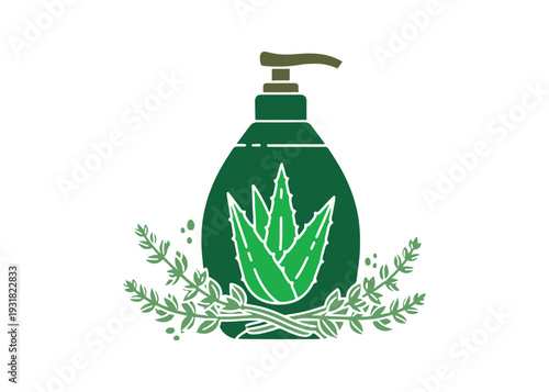 Organic body lotion symbol with botanical ingredients.