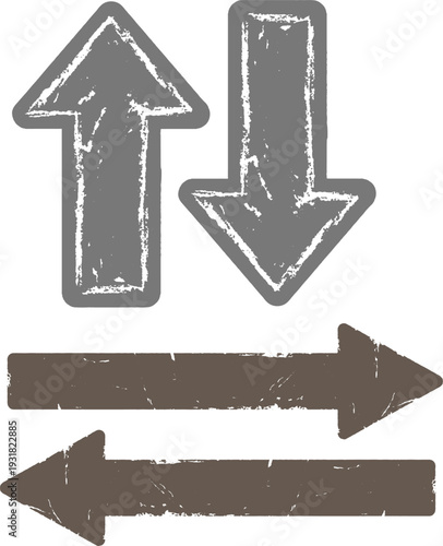 Distressed Grunge Arrow Set, Distressed Grunge Texture Directional Arrows Vector Illustration, Set of Four Rough Weathered Up Down Left Right Arrow Signs