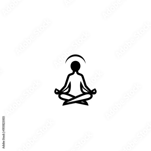 Black silhouette logo of a person meditating in a lotus position with a halo above their head, representing peace and mindfulness