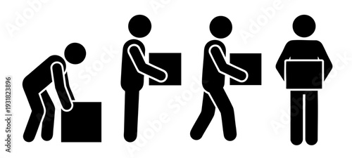 Person Carrying a Box Icon Collection – Manual Labor, Delivery and Logistics Activity Set