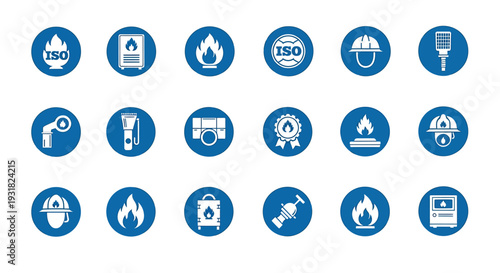 Collection of Blue Safety Icon Circle Badges.