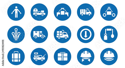 Set of mandatory safety signs for industrial and construction sites.