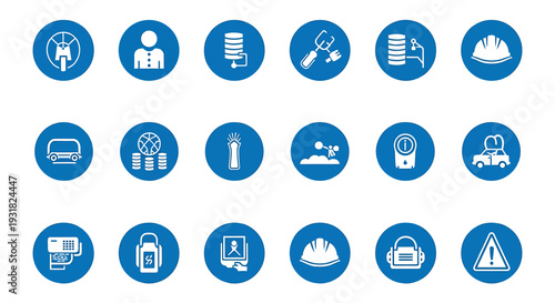 Vector set of industrial safety and technology icons.