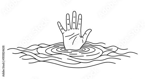 A minimalist line art illustration of a hand reaching out of water