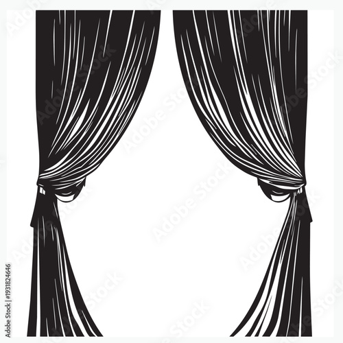 blue curtain with gold ribbon