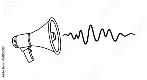 A minimalist line art illustration of a megaphone with sound waves