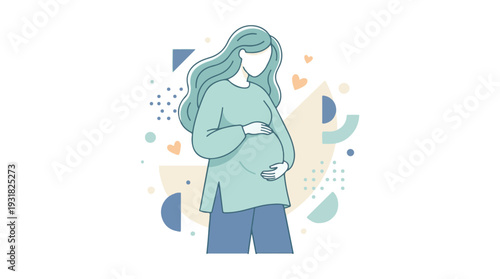 Minimalist illustration of a pregnant woman embracing her belly