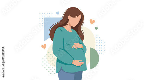 Maternity vector illustration of an expecting mother cradling her baby bump