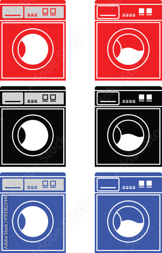 Washing machine and laundry dryer appliance icon collection in three colors for home service designs