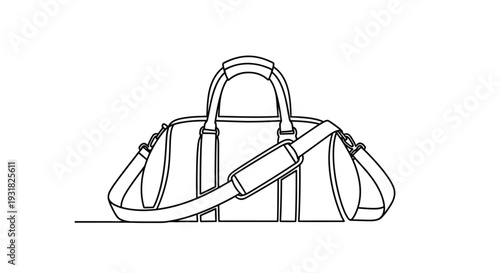 Continuous line drawing of a duffel bag with a shoulder strap