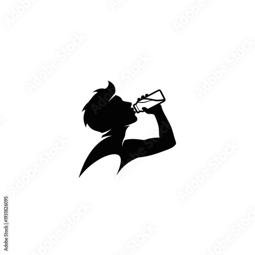 Black silhouette logo of a person drinking from a bottle, symbolizing hydration and refreshment