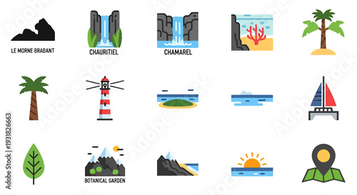 Collection of Travel Icons and Landmarks.