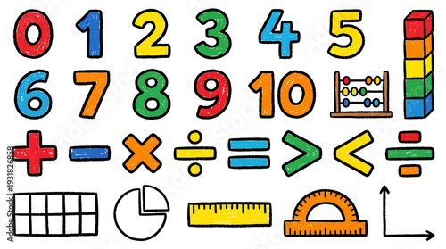Colorful Mathematics Symbols and Geometric Tools for Educational Visual Content.