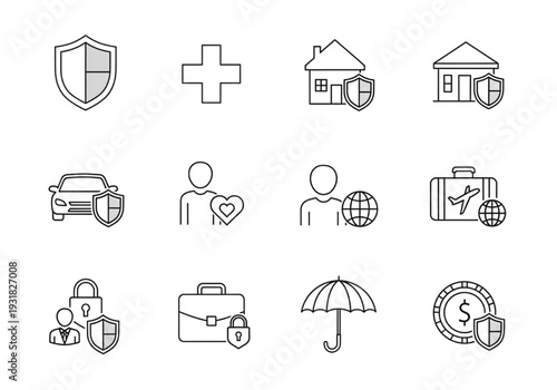 Medical and life insurance line icons for healthcare services